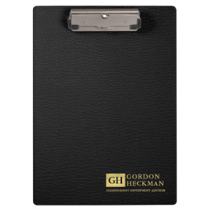 Simple Black Leather Texture Custom Monogram Clipboard