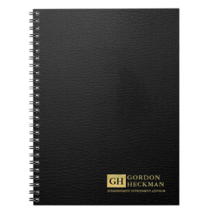 Simple Black Leather Texture Custom Monogram Notebook