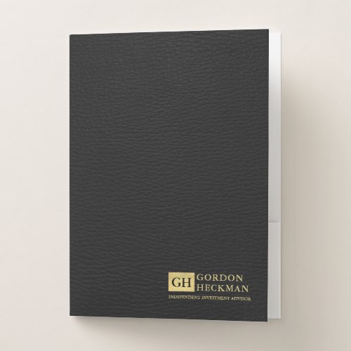 Simple Black Leather Texture Custom Monogram Pocket Folder
