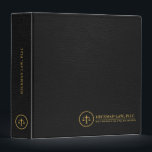 Simple Black Leather Texture Justice Gold Logo 3 Ring Binder<br><div class="desc">Simple,  minimalistic law office design with a justice logo and custom text in gold with a black leather texture image.</div>