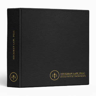 Simple Black Leather Texture Justice Gold Logo 3 Ring Binder