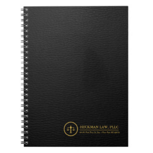 Simple Black Leather Texture Justice Gold Logo Notebook