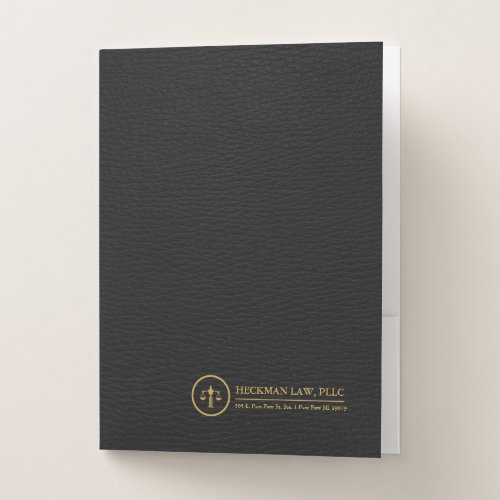 Simple Black Leather Texture Justice Gold Logo Pocket Folder