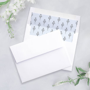 Simple Black & Light Blue Outline Floral Patterned Envelope Liner