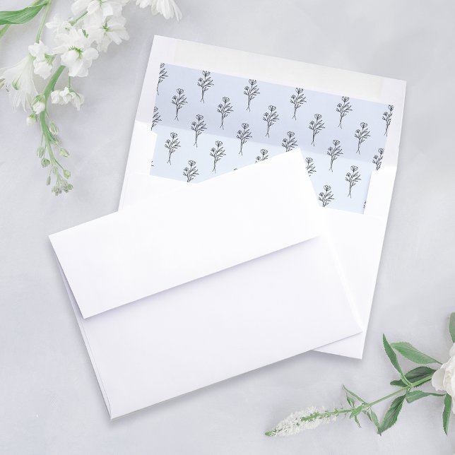 Simple Black & Light Blue Outline Floral Patterned Envelope Liner (Creator Uploaded)