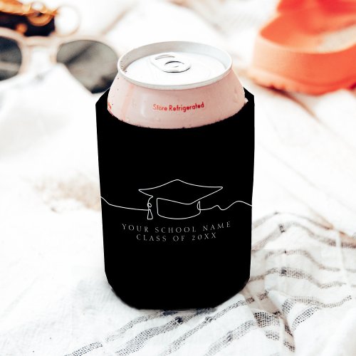 Simple Black Line Art Graduation Cap  Can Cooler