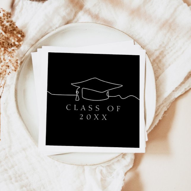 Simple Black Line Art Graduation Cap  Napkins (Creator Uploaded)