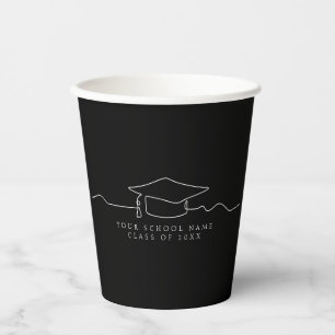 Simple Black Line Art Graduation Cap Paper Cups