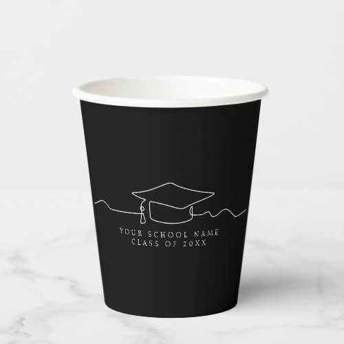 Simple Black Line Art Graduation Cap  Paper Cups