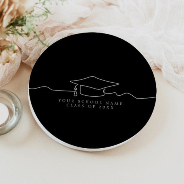 Simple Black Line Art Graduation Cap  Paper Plates (Creator Uploaded)