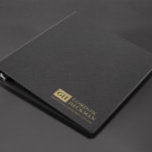Simple Black Linen Texture Custom Monogram 3 Ring Binder<br><div class="desc">Whimsical,  minimalistic law office design with a custom monogram on a gold square and custom text in gold tones. Black linen texture image background.</div>