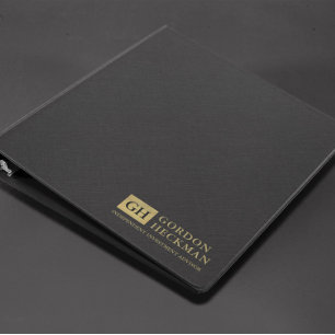 Simple Black Linen Texture Custom Monogram 3 Ring Binder