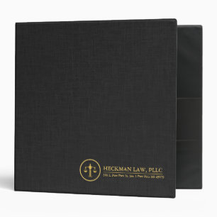 Simple Black Linen Texture Print Justice Gold Logo 3 Ring Binder