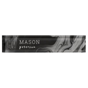 Simple Black Liquid Seamless Marble Personalized Desk Name Plate