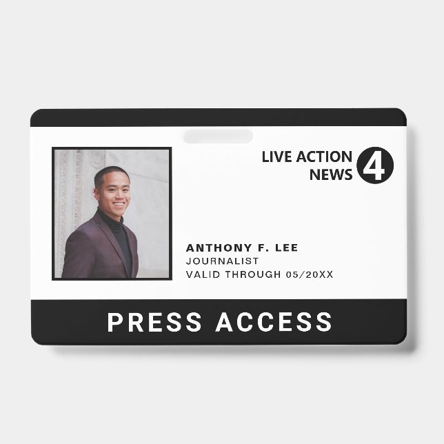 Simple Black Logo Press Employee Photo ID Badge (Front)