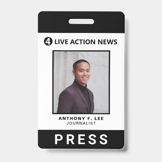 Simple Black Logo Press Employee Photo ID Badge (Front)