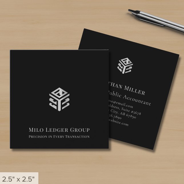 Simple Black Luxury Logo Square Business Card (Creator Uploaded)