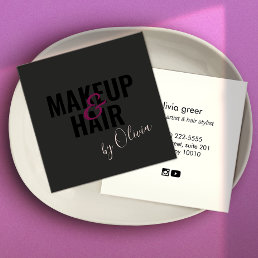 Simple Black  Makeup Artist and  Hair Stylist  Squ Square Business Card