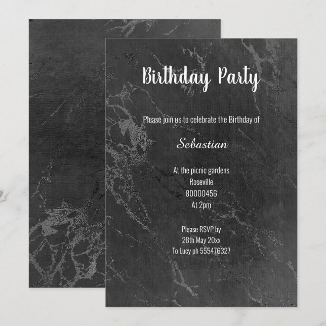 SIMPLE BLACK MARBLE ALL OCCASION BIRTHDAY INVITATION (Front/Back)
