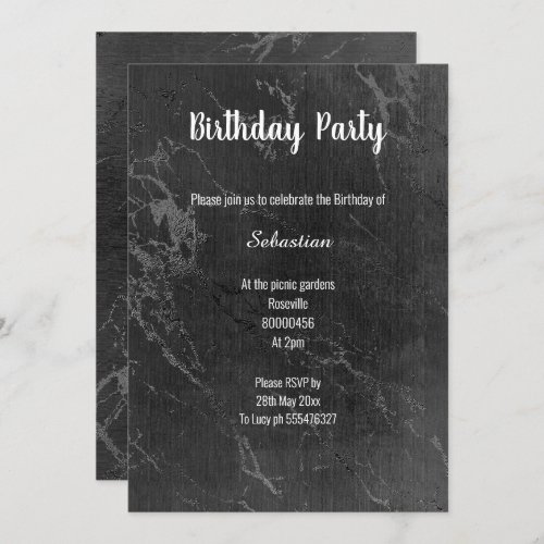 SIMPLE BLACK MARBLE ALL OCCASION BIRTHDAY INVITATION