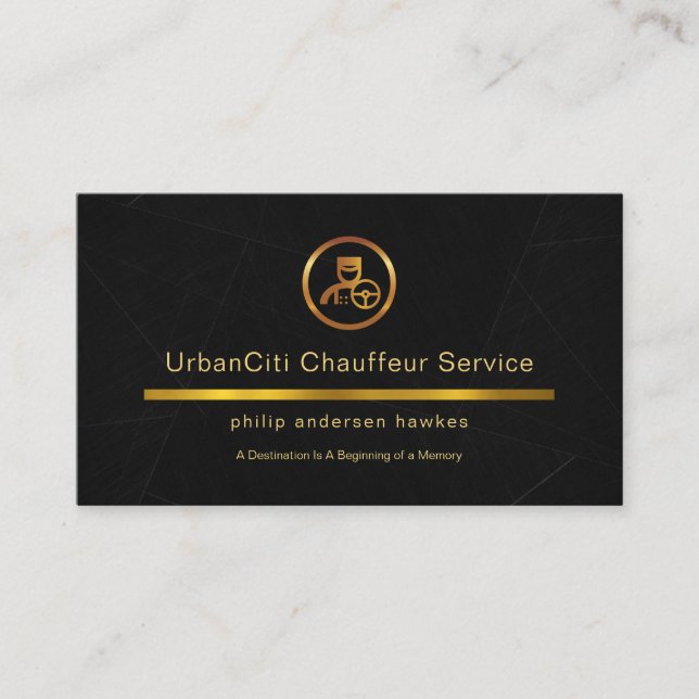 Simple Black Marble Gold Line Chauffeur Business Card (Front)