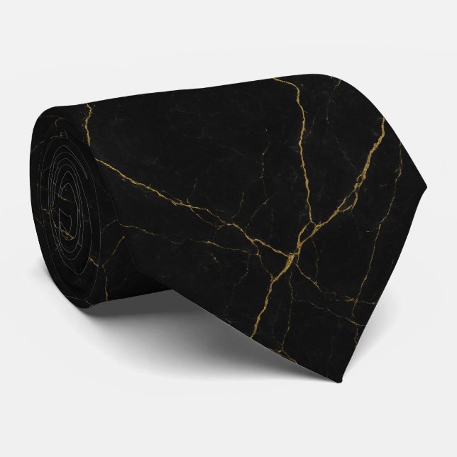 Simple Black Marble Texture with Subtle Gold Veins Neck Tie (Rolled)