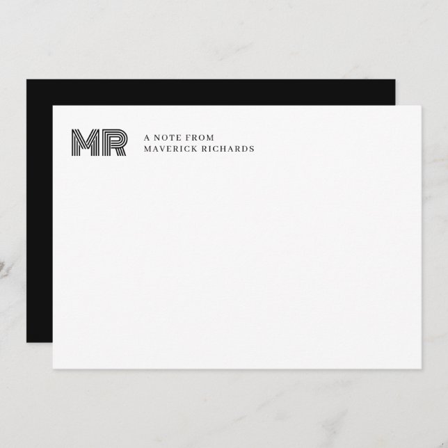 Simple Black Masculine Monogram  Note Card (Front/Back)