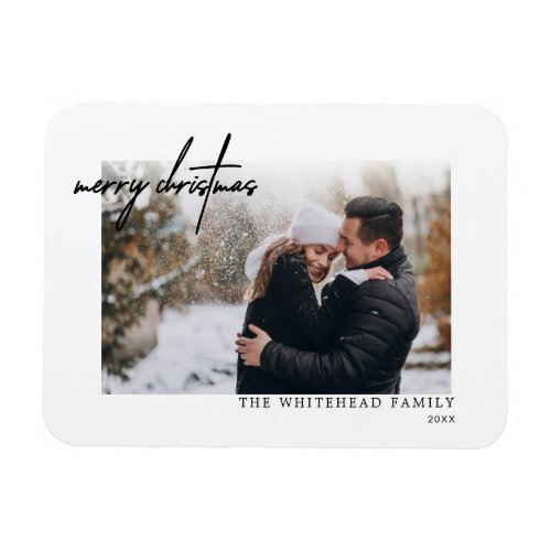 Simple Black Merry Christmas White Card Magnet