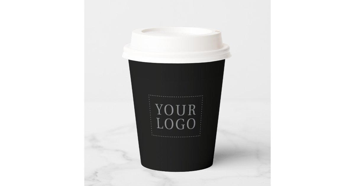 Simple Black Minimal Business Logo Custom Paper Cups | Zazzle