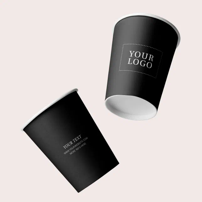 Simple Black Minimal Business Logo Custom Paper Cups | Zazzle