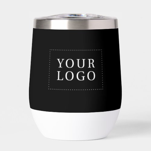 Simple Black Minimal Business Logo Custom Text Thermal Wine Tumbler