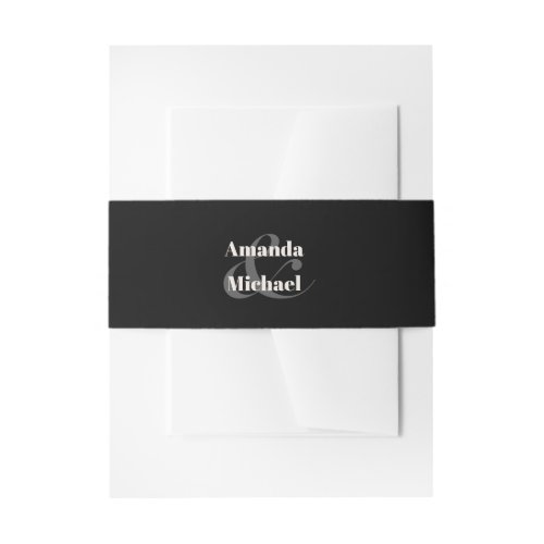 Simple Black Minimalist Bride and Groom Invitation Belly Band