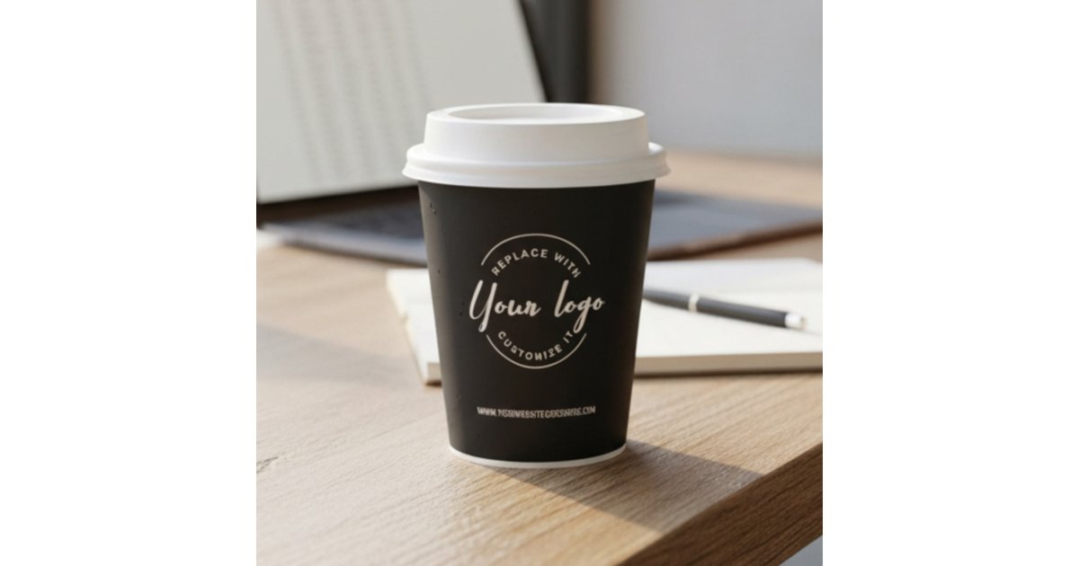 Simple Black Minimalist Business logo QR code Paper Cups | Zazzle