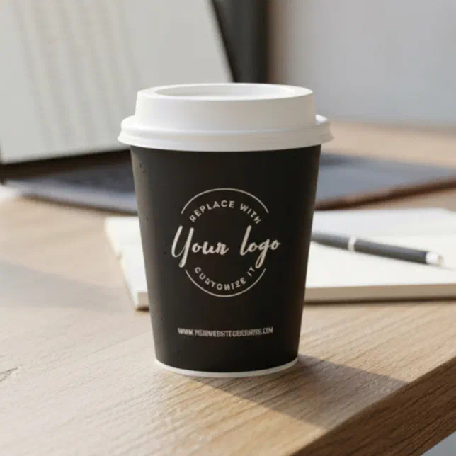 Simple Black Minimalist Business logo QR code Paper Cups | Zazzle