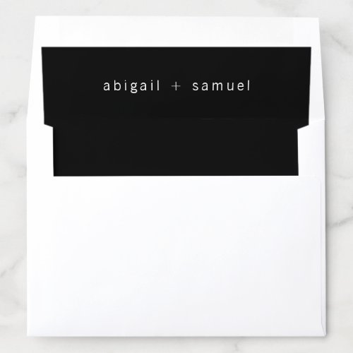 Simple Black Minimalist Names Modern Wedding Envelope Liner