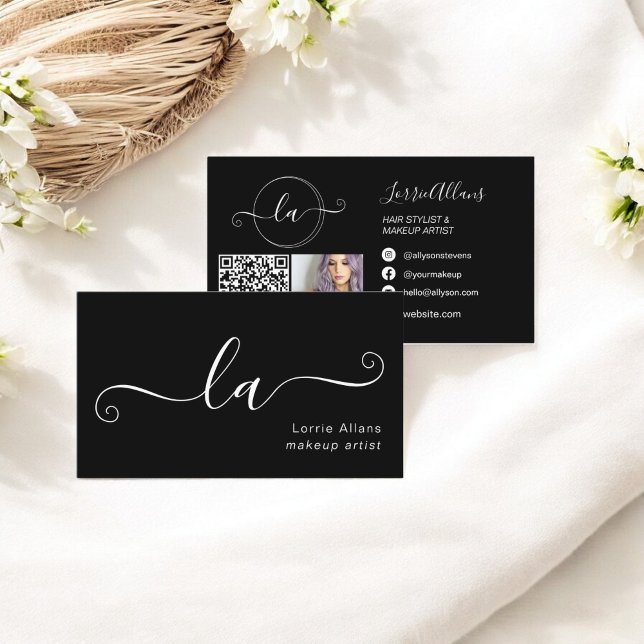  Simple Black Minimalist Photo Qr Makeup Artist Business Card (Simple Black Minimalist Photo Qr Makeup Artist Business Card)