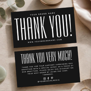 Simple black minimalist thank you business card