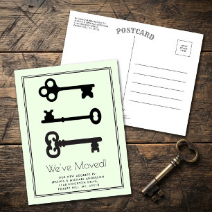 Simple Black Mint Minimal Key Moving Announcement Postcard