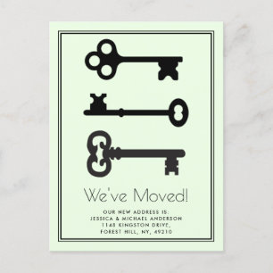 Simple Black Mint Minimal Key Moving Announcement Postcard