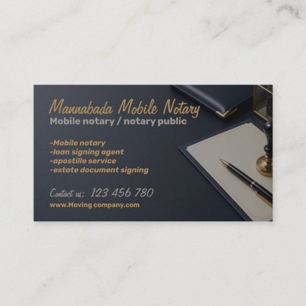 Simple Black Mobile Notary Public Service Business Card
