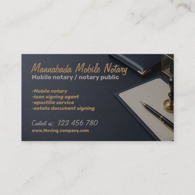 Simple Black Mobile Notary Public Service Business Card (Front)