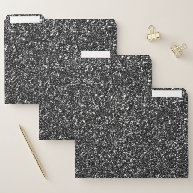 Simple Black Modern Faux Glitter File Folder (Set)