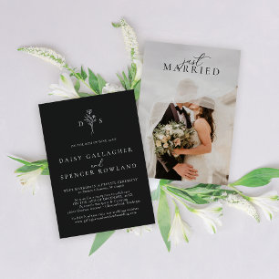 Simple Black Modern Floral Wedding Reception Announcement
