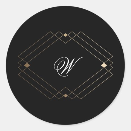 Simple Black Modern Geometric Gold Wedding Classic Round Sticker