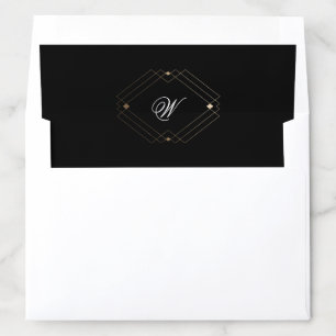 Simple Black Modern Geometric Gold Wedding Envelope Liner