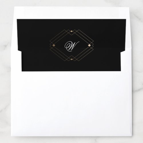 Simple Black Modern Geometric Gold Wedding Envelope Liner