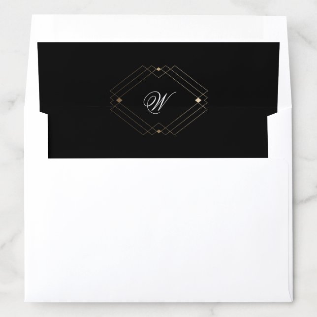 Simple Black Modern Geometric Gold Wedding Envelope Liner (In Envelope)