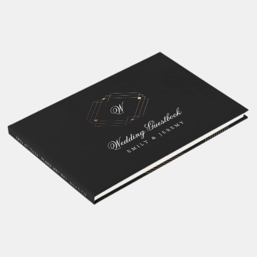 Simple Black Modern Geometric Gold Wedding Guest Book
