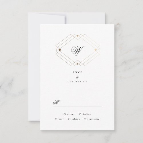 Simple Black Modern Geometric Gold Wedding RSVP Card