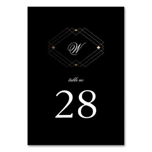 Simple Black Modern Geometric Gold Wedding Table Number